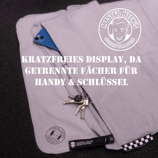 Mister Nick's Fitness Handtuch, mit Magnetclip & 2 Reißverschluss Taschen, 145 x 55cm