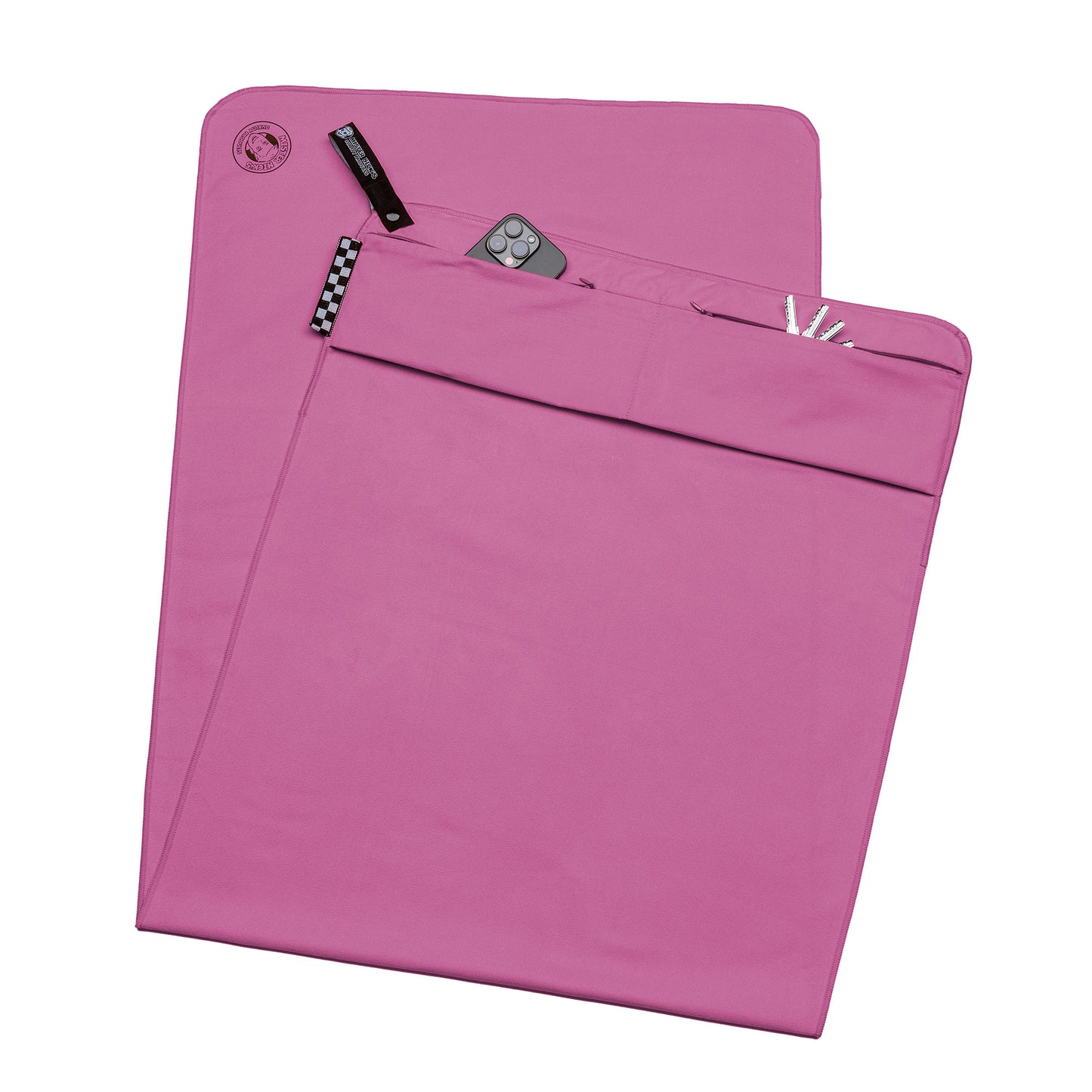 Mister Nick's Fitness Handtuch, mit Magnetclip & 2 Reißverschluss Taschen, 145 x 55cm